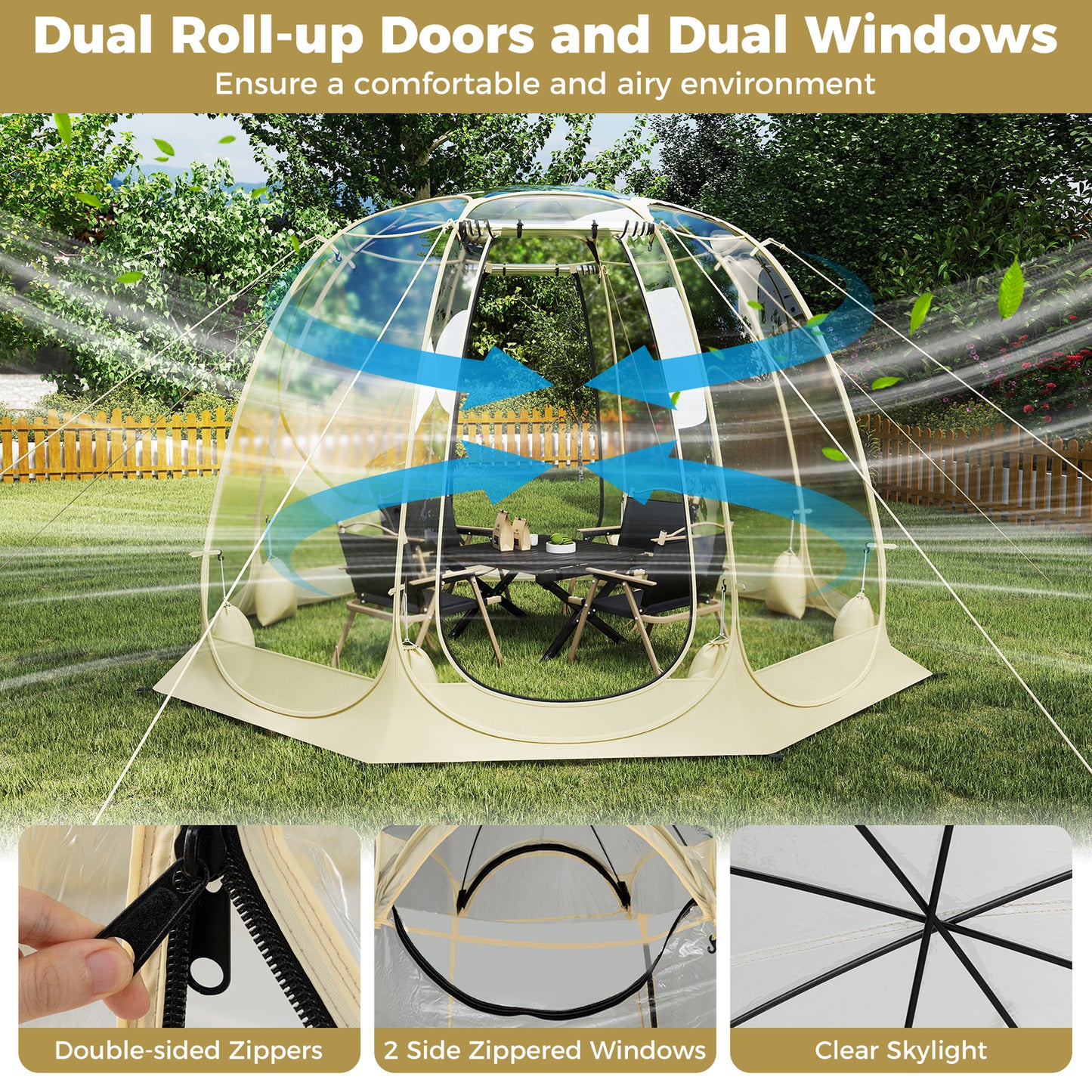 Pop Up Bubble Tent 360° Transparent PVC Igloo 8.5 x 8.5 FT Instant Setup Screen House for 5-6 People, Beige Tents at Gallery Canada