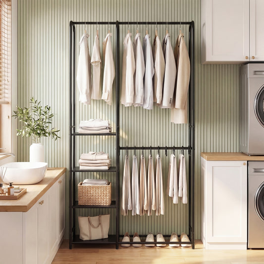 Portable Closet With Pants Hangers, 2 Hanging Rods, 4 Storage Shelves, Black Clothing & Closet Storage Black at Gallery Canada