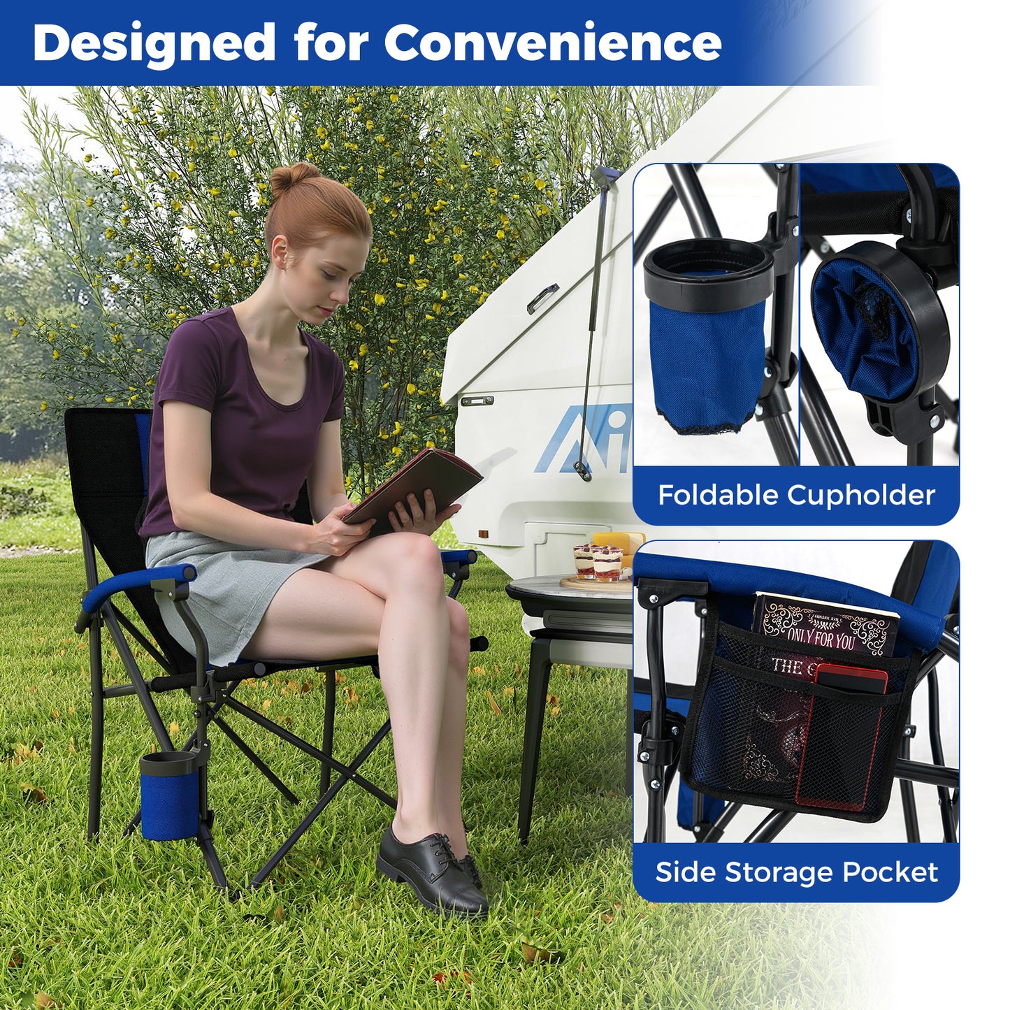 Portable Folding Camping Chair With Cup Holder, Navy Camping Furniture at Gallery Canada