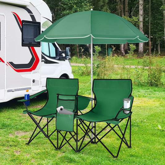 Portable Folding Picnic Double Chair With Removable Umbrella, Green Camping Furniture Green at Gallery Canada