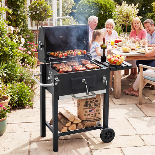 Portable BBQ Grill, Adjustable Charcoal Tray, Wheels, Black Outdoor Black at Gallery Canada