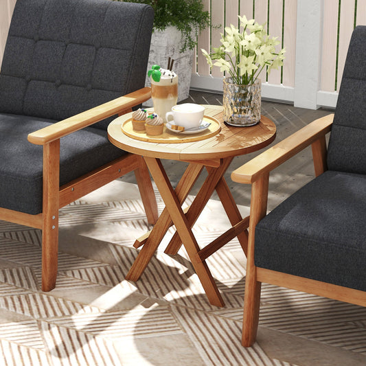Portable Outdoor End Table, X-Shaped Legs, Slatted Top, Natural Patio Coffee Tables Natural at Gallery Canada
