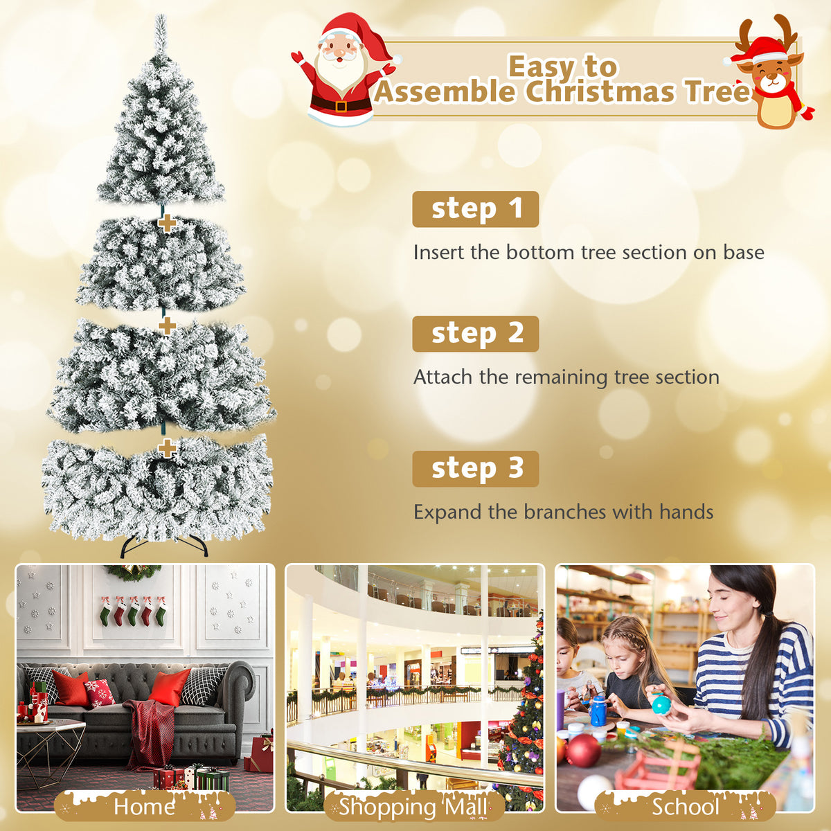 Snow Flocked Pre-Lit Hinged Christmas Tree 7.5 ft, White Christmas Tree at Gallery Canada