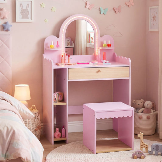 Pretend Makeup Dressing Table Set with 2 Small Shelves and Compartments, Pink Makeup Vanities Pink at Gallery Canada
