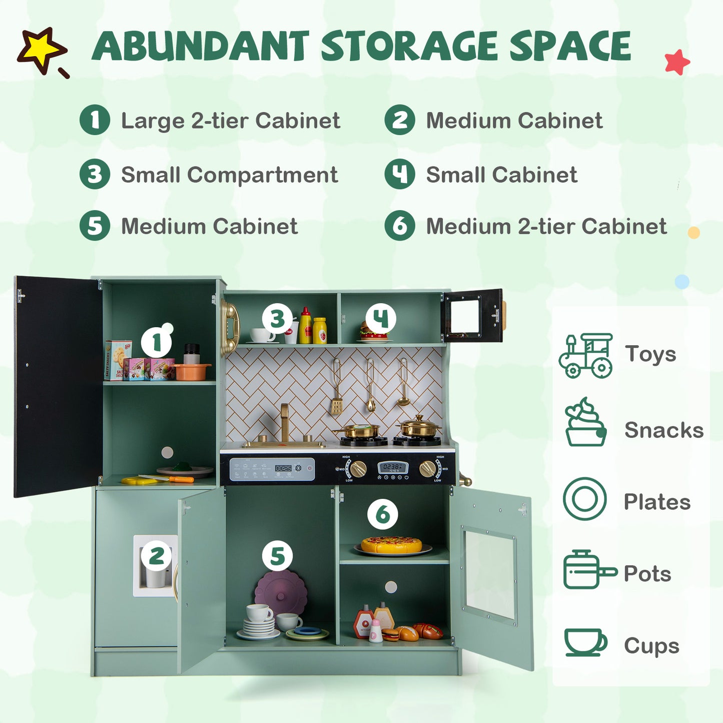 Kids Play Kitchen With Utensils, For Ages 3+, Green Play Kitchen Sets at Gallery Canada