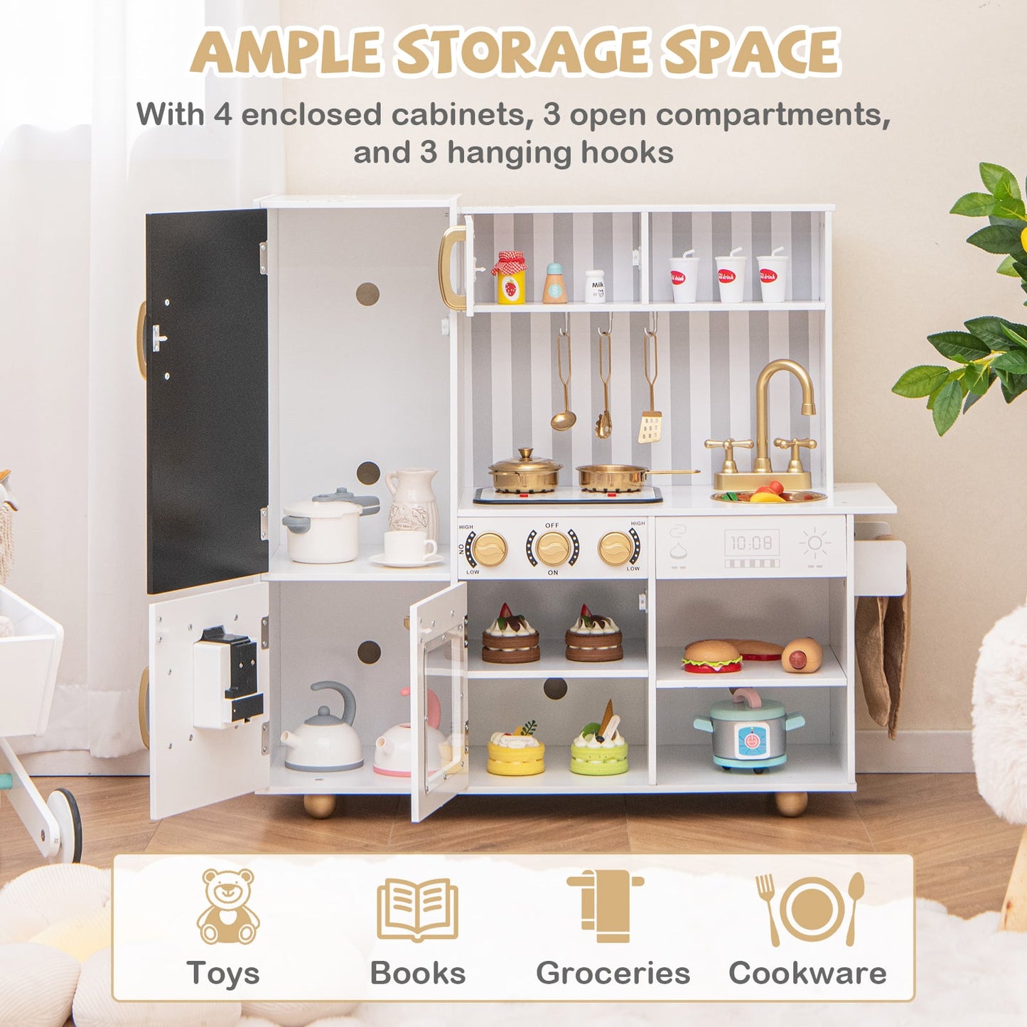 Kids Pretend Play Kitchen With Real Sounds, Lights, White Play Kitchen Sets at Gallery Canada