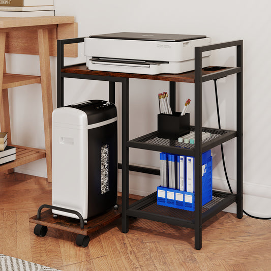 Printer Stand With Charging Station, Storage Shelves, Rustic Brown Laptop Tables & Printer Stands Rustic Brown at Gallery Canada