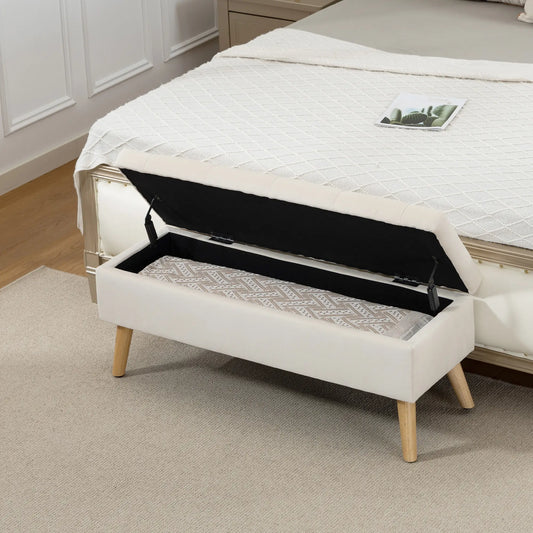 Storage Ottoman With Lid, Velvet Bench, Cream White Storage Ottomans & Benches Cream at Gallery Canada