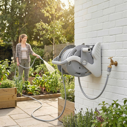 Portable Garden Hose Reel, 1/2" x 66ft Wall Mounted, Grey