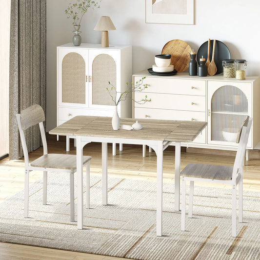 Foldable Dining Table Set for 2, Drop-Leaf Kitchen Table with 2 Chairs Bar Sets Oak, White at Gallery Canada