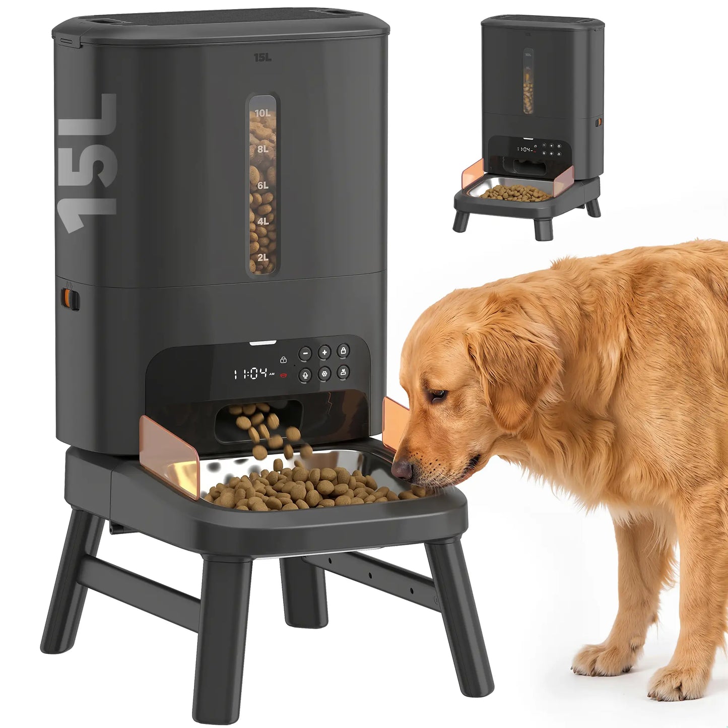 15L/63 Cups Anti-Clog Dog Feeder for Large Breeds