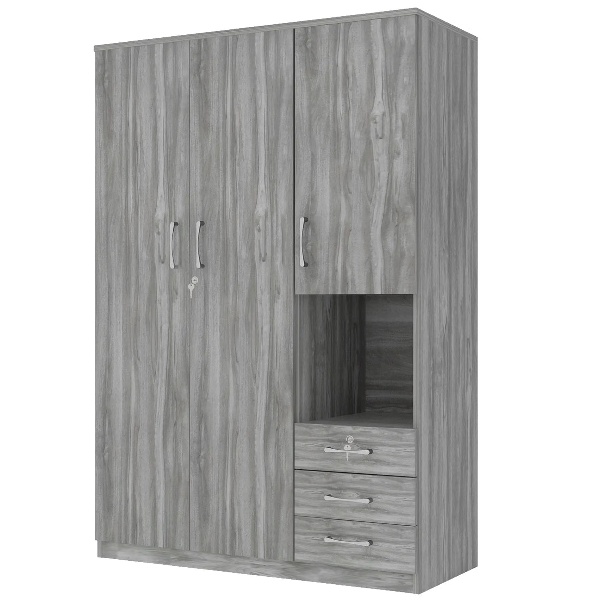 Wooden Wardrobe with Shelves, 3 Drawers, Hanging Rod, 47" L x 20" W x 69" H, Grey Clothing Storage at Gallery Canada