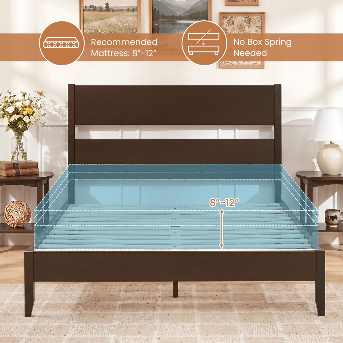 Queen Bed Frame, 12 Slats, Dark Walnut Beds & Bed Frames at Gallery Canada