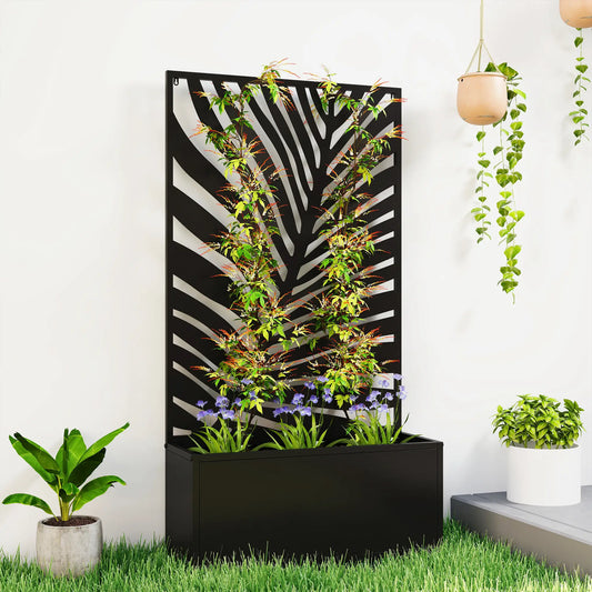 Metal Garden Bed with Trellis for Climbing Plants, Freestanding Galvanized Planter Boxes Black at Gallery Canada