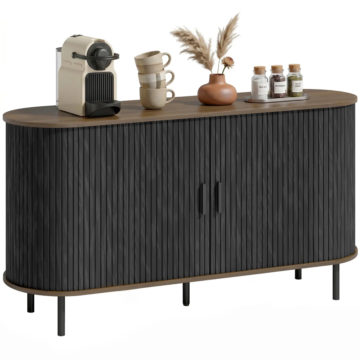Fluted Sideboard Buffet Cabinet, 55", Black Storage Cabinets at Gallery Canada