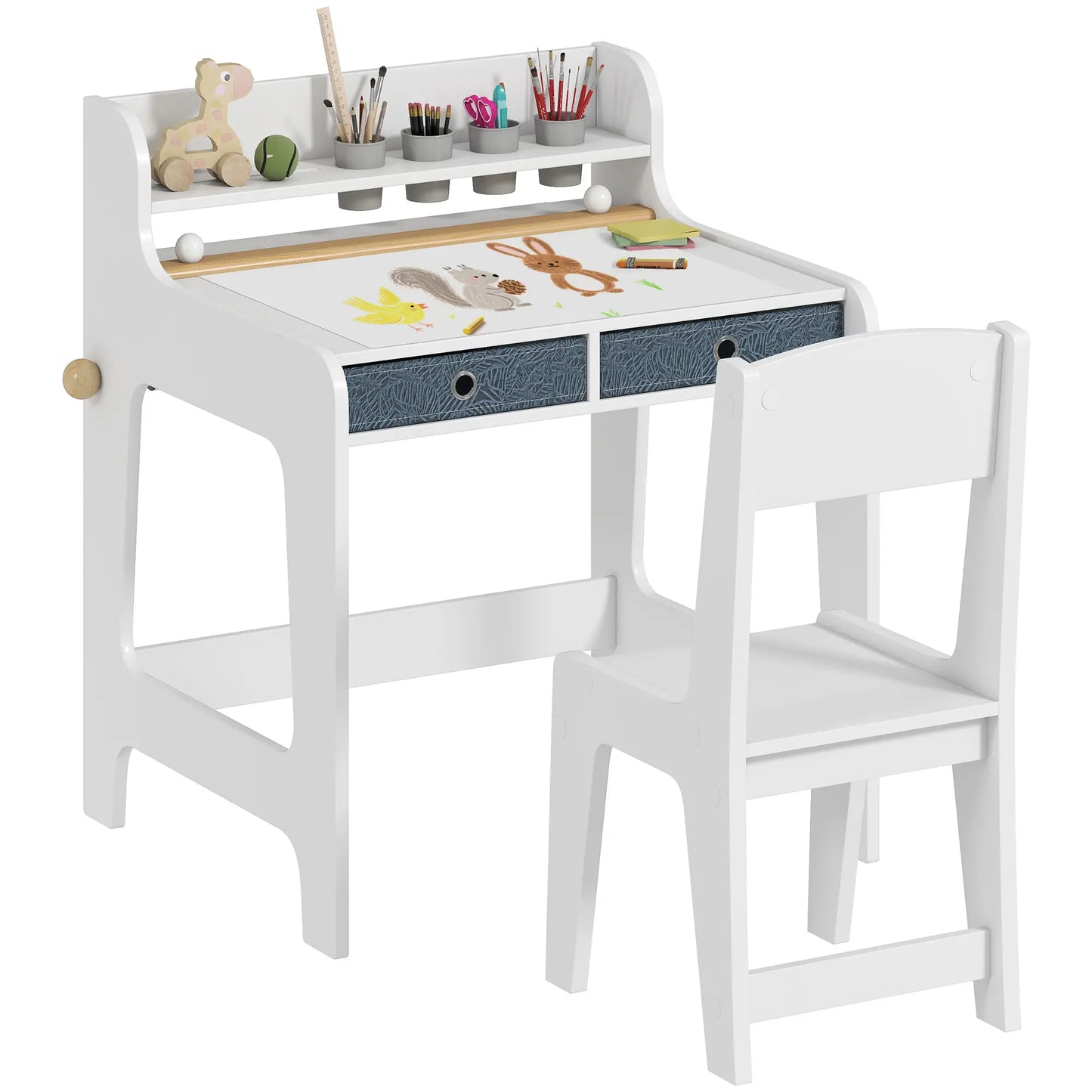 Kids Study Table and Chair Set, Art Desk with Storage Shelf, 3-8 Year Old Kids Desk Sets at Gallery Canada