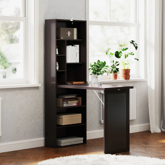 Fold-Out Convertible Office Desk, Wall Mount Computer Desk, Brown Writing Desks Brown at Gallery Canada