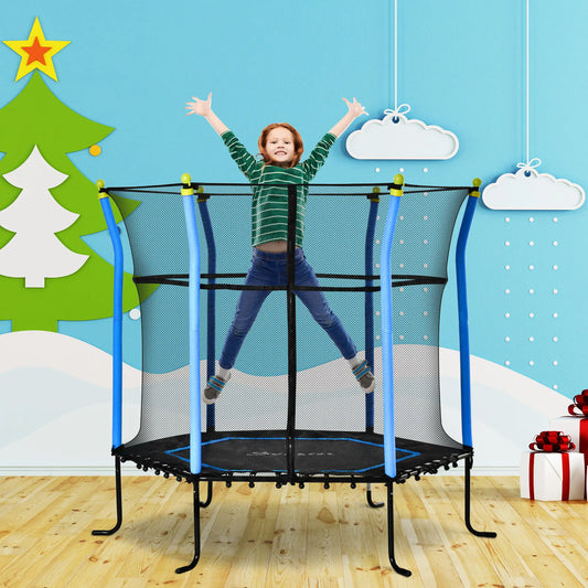 64 Inch Kids Trampoline with Enclosure Net, for Ages 3-10, Blue Trampolines Blue at Gallery Canada