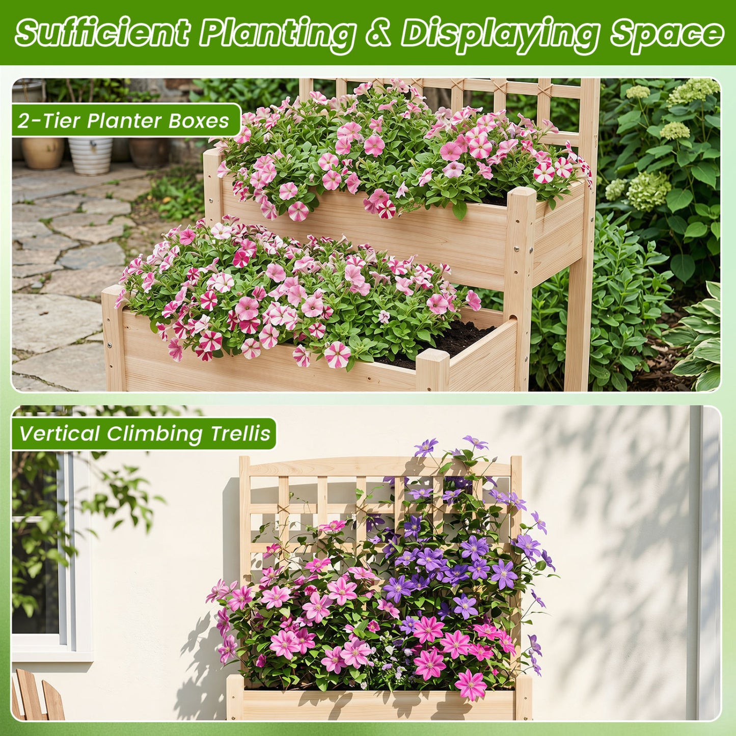 Raised Garden Bed with Trellis 2-Tier for Outdoor Climbing Plants, Natural Raised Garden Beds at Gallery Canada