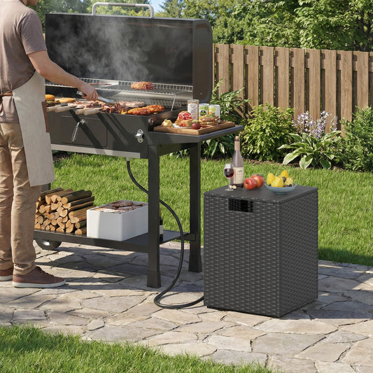 Rattan Propane Tank Cover, Patio Side Table, Black Fire Pit Tables Black at Gallery Canada