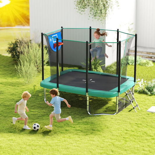 Rectangle Outdoor Trampoline 10 x 8 FT Heavy-Duty Trampoline with Basketball Hoop, Green Trampolines Green at Gallery Canada