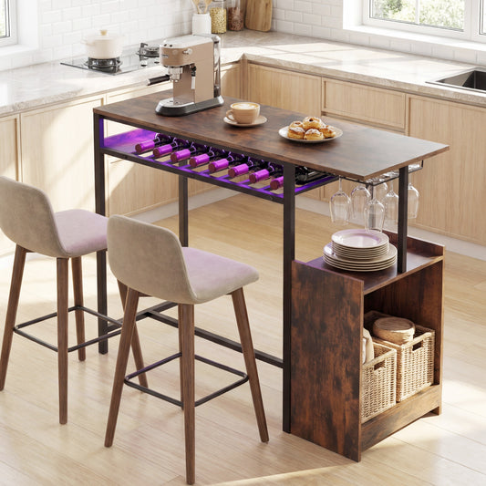 Rectangular Bar Table, Charging Station, LED, Rustic Brown Bar Tables Rustic Brown at Gallery Canada