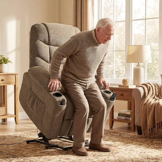 Electric Lift Recliner Chair, Massage, Side Pockets, Cup Holders, Remote, Brown Electric Power Lift Chairs Brown at Gallery Canada