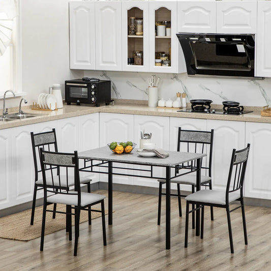 5-Piece Dining Set, Marble Tabletop, Padded Chairs, Metal Frame, Grey Bar Sets Grey, Black at Gallery Canada