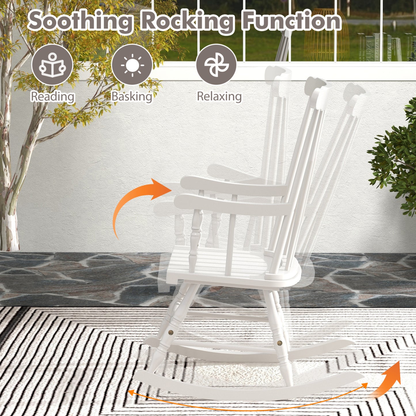 Solid Wood Porch Rocking Chair, Glossy Finish, White Patio Rocking Chairs & Gliders at Gallery Canada