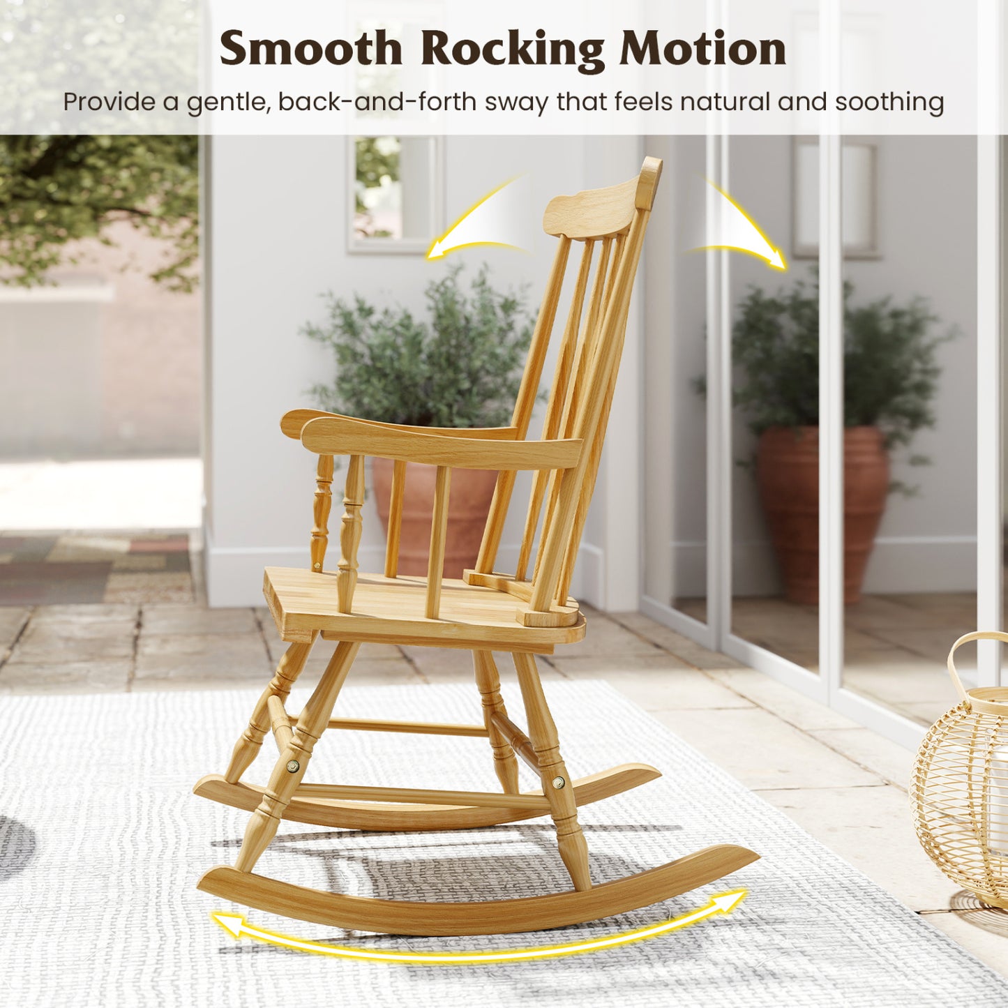 Solid Wood Porch Rocking Chair, Glossy Finish, Natural Patio Rocking Chairs & Gliders at Gallery Canada
