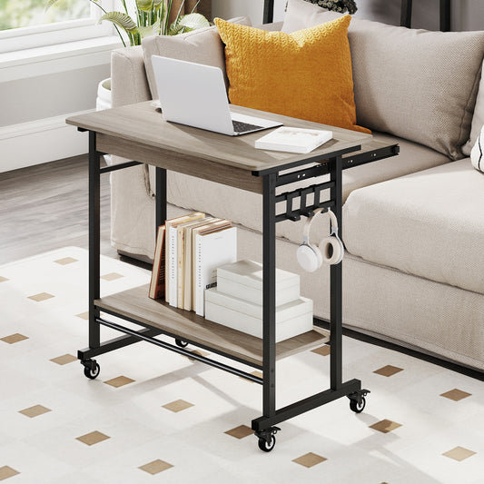 Rolling Laptop Table With Pull-Out Keyboard Tray, Hooks, Gray Laptop Tables & Printer Stands Gray at Gallery Canada