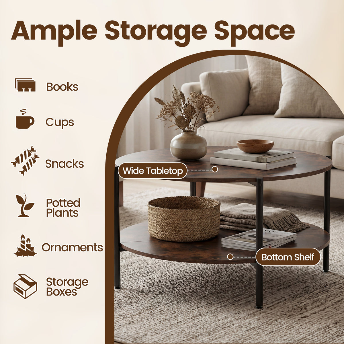 2-Tier Round Coffee Table with Open Shelf Coffee Tables at Gallery Canada