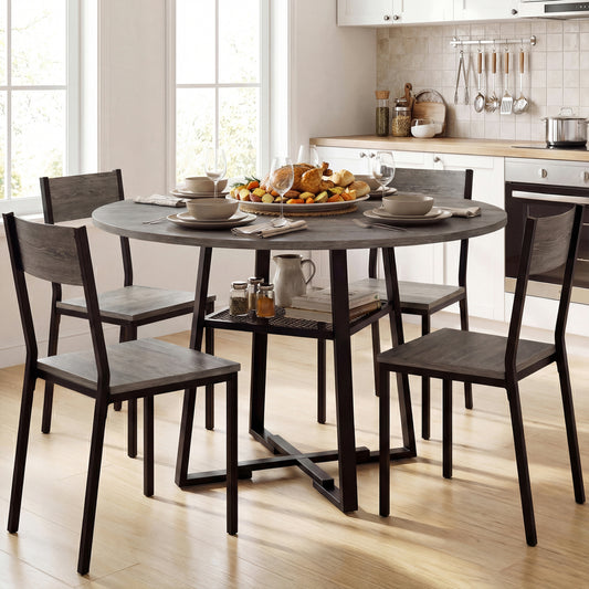 Round Dining Table For 4-6, With Storage Shelf And Metal Legs, Gray Dining Tables Gray at Gallery Canada