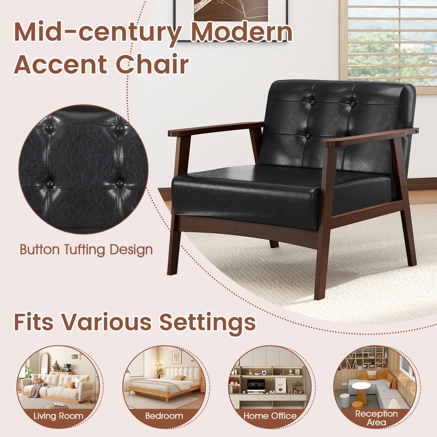 Rubber Wood Frame Accent Chair, With Armrest, Black Accent Chairs at Gallery Canada