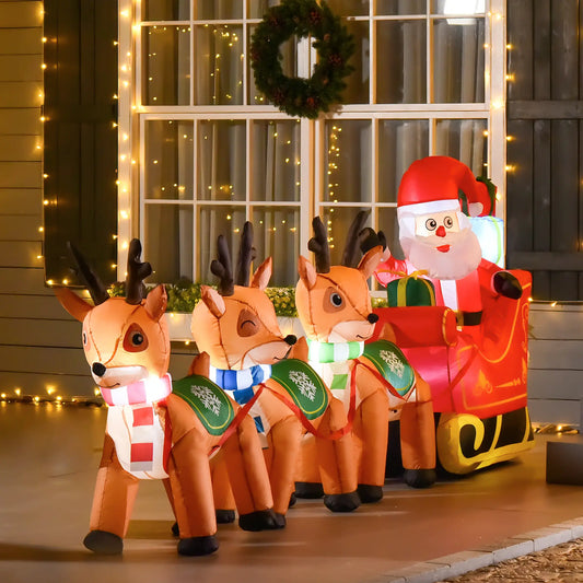 4.5ft Inflatable Santa Claus on Sleigh with 3 Deer, LED Lights Christmas Inflatables Brown, Red, Green at Gallery Canada