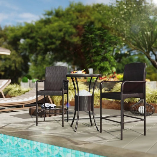 Rattan Patio Bar Set With Ice Bucket, Dark Brown Bistro Sets Dark Brown at Gallery Canada