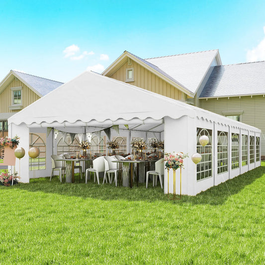 20' x 40' Party Tent, Removable Sidewalls, 12 Windows, White