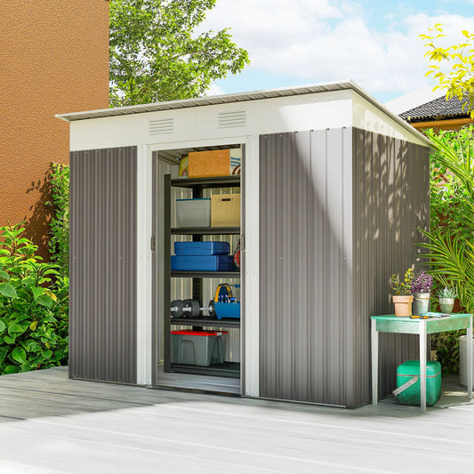 7' x 4' Outdoor Storage Shed, Metal Garden Tool Organizer, Light Grey Sheds Light Grey at Gallery Canada