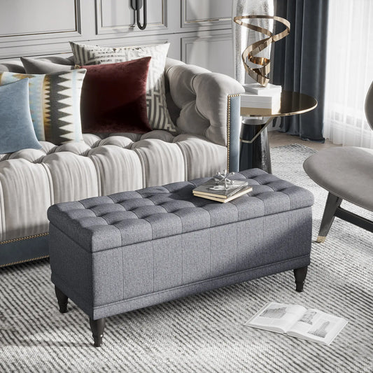 Linen Storage Ottoman Bench With Soft Close Lid, Grey Storage Ottomans & Benches Dark Grey at Gallery Canada