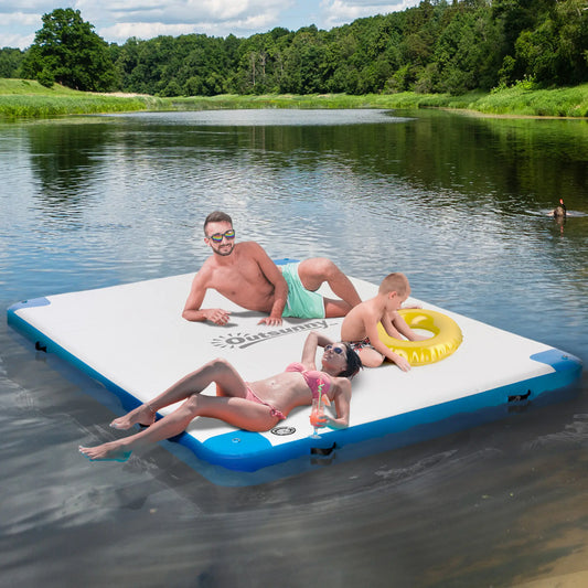 10' X 7' Floating Dock, Inflatable Island With Pump, Blue Floating Water Mats White, Blue at Gallery Canada