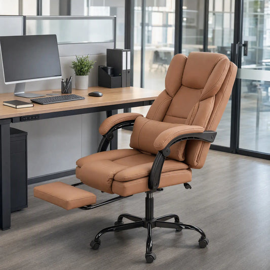 Office Chair with Massage, Faux Leather, Lumbar Support, Footrest, Brown Massage Chairs Brown at Gallery Canada