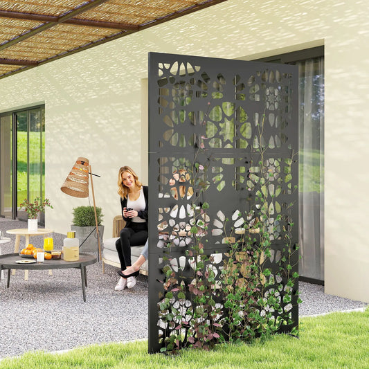 Metal Outdoor Privacy Screen 72x38 Freestanding, Black Side Awnings Black at Gallery Canada