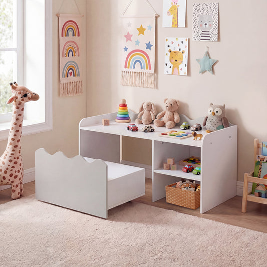 Scalloped Kids Bookshelf, Toy Storage Organizer, Gray Kids Storage Gray at Gallery Canada