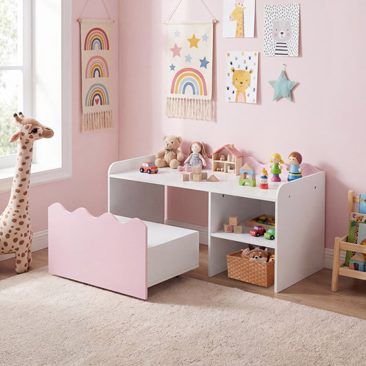 Scalloped Kids Bookshelf, Toy Storage Organizer, Pink Kids Storage Pink at Gallery Canada