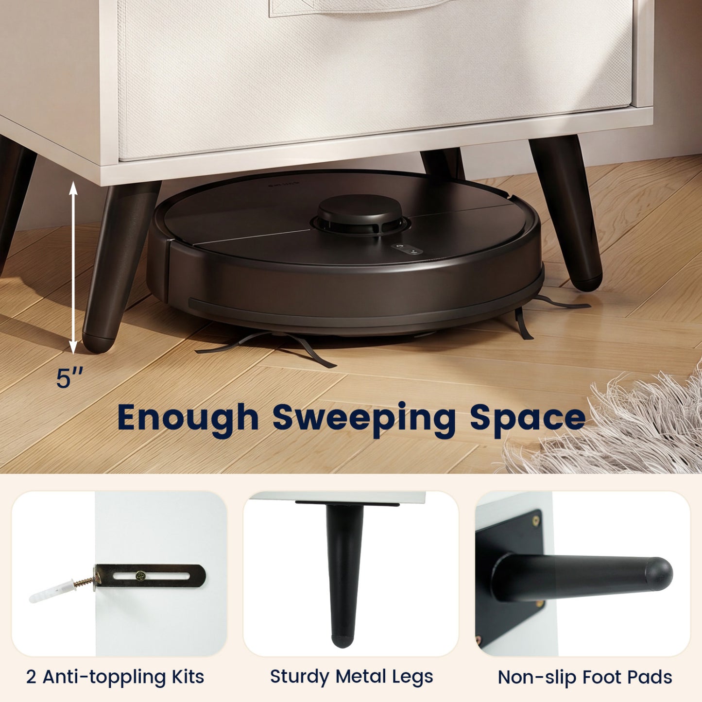 Set Of 2 Nightstands With LED Lights, Power Outlets, White Nightstands at Gallery Canada