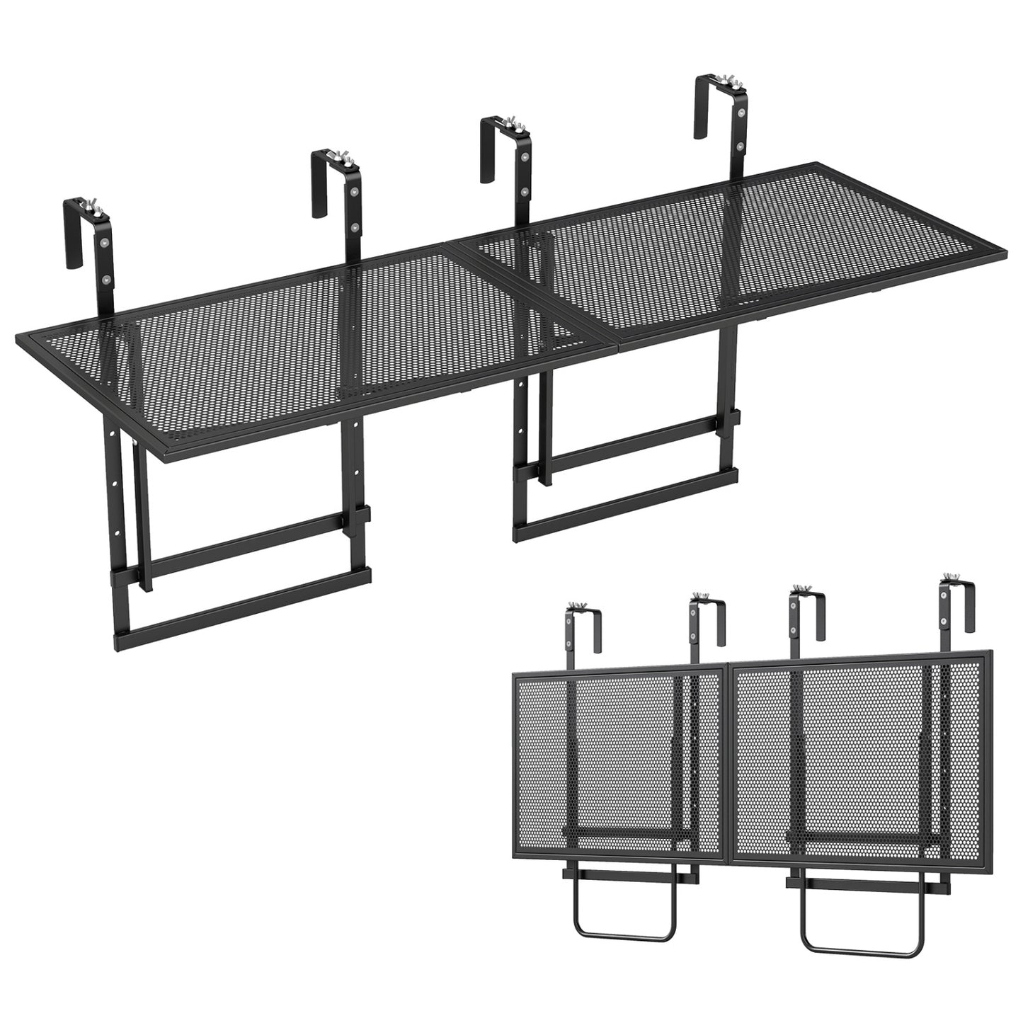 Set Of 2 48" Balcony Railing Table, 5-Level Adjustable Height, Black Patio Dining Tables at Gallery Canada