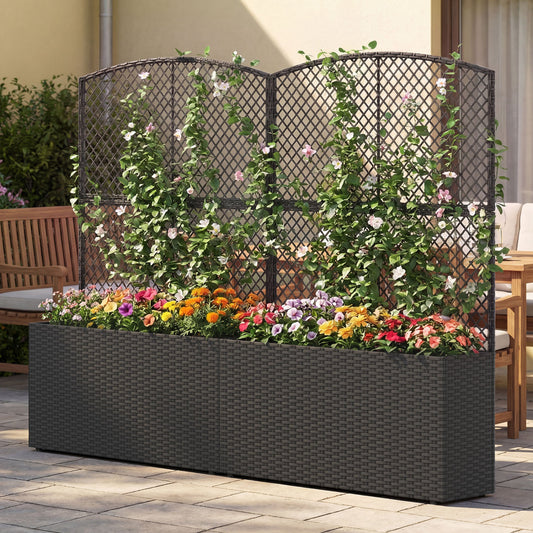 Set Of 2 58 Inch Raised Garden Bed, Trellis, Wicker Planter Box, Black Raised Garden Beds Black at Gallery Canada