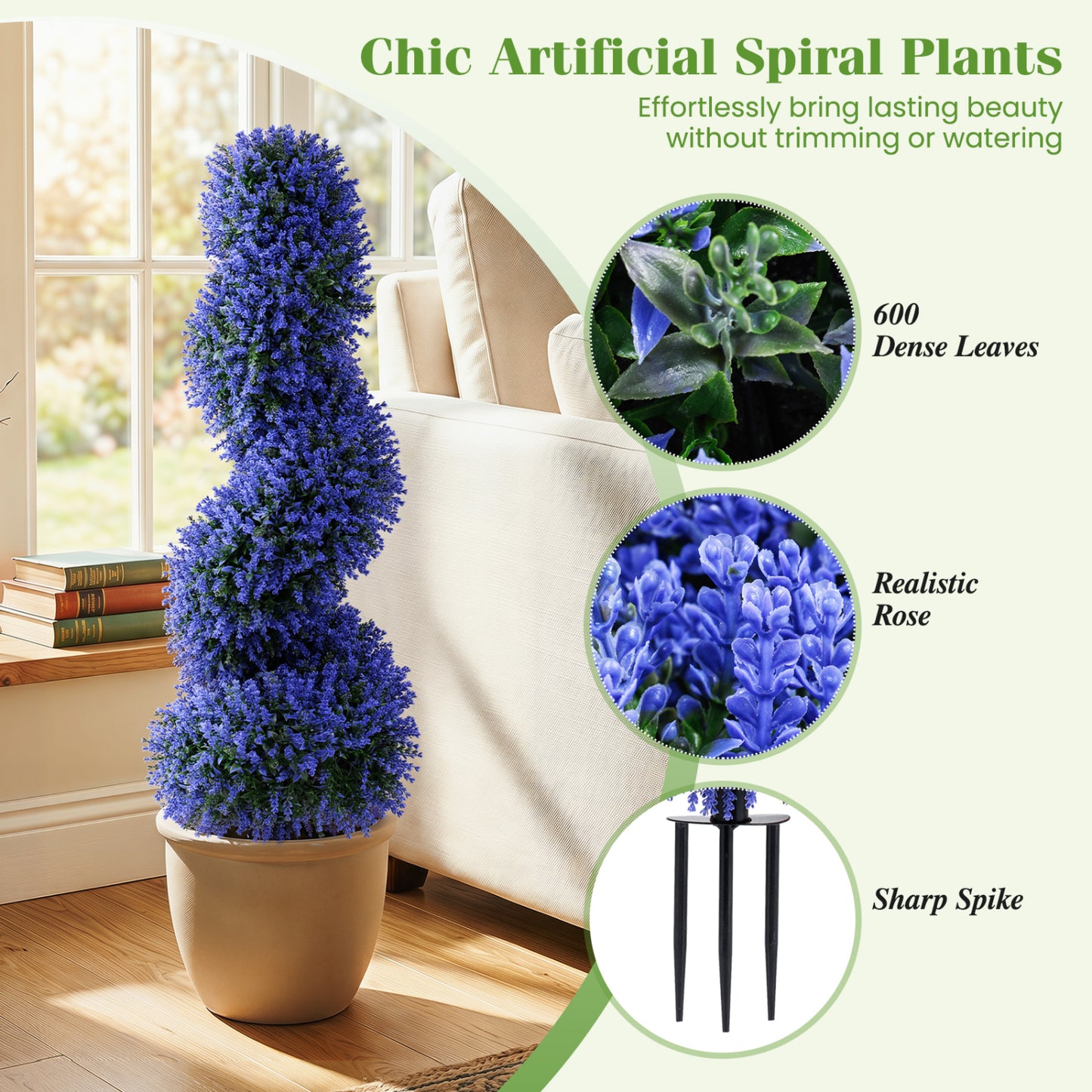 Set of 2 Artificial Spiral Topiary Trees with Sun Protection and Ground Spikes, Purple Faux Plants at Gallery Canada