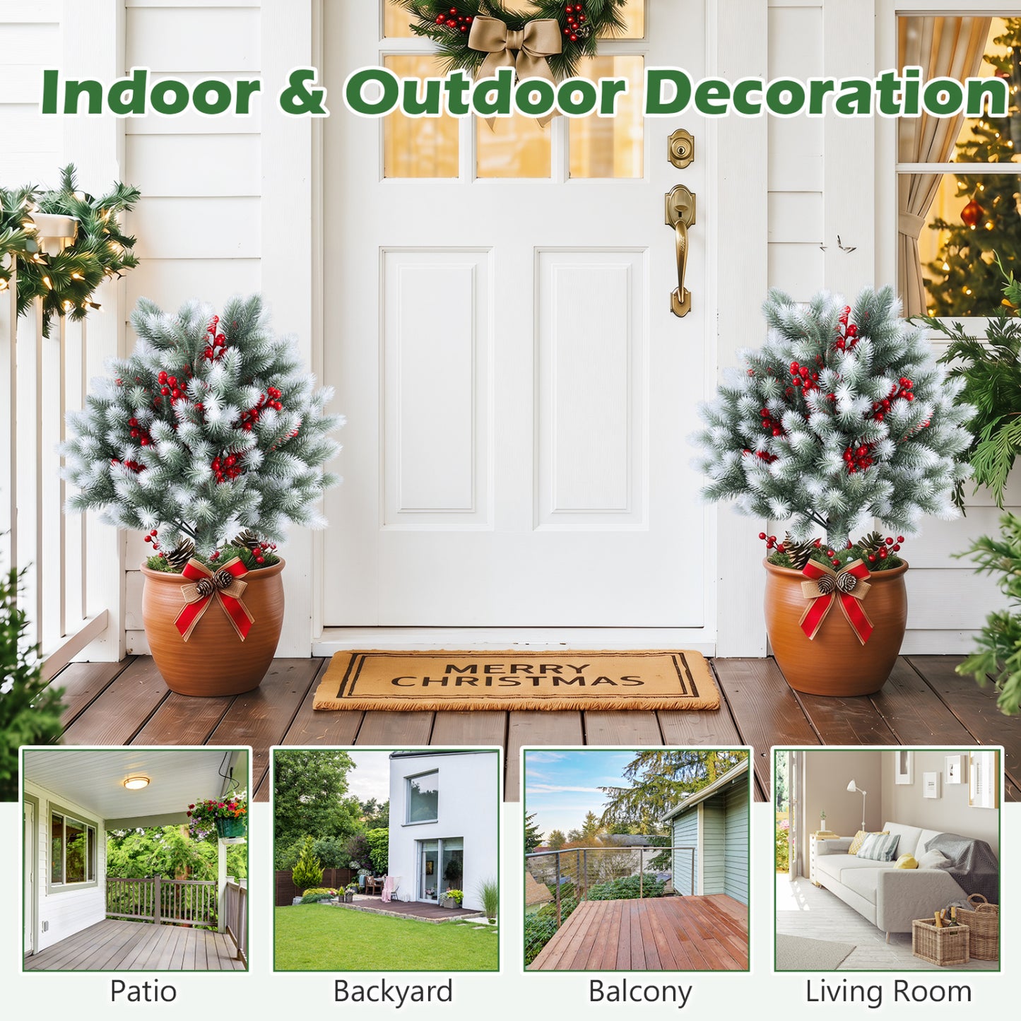 2 Artificial Topiaries with Ground Spikes, Porch Patio Decor, Cedar Faux Plants at Gallery Canada