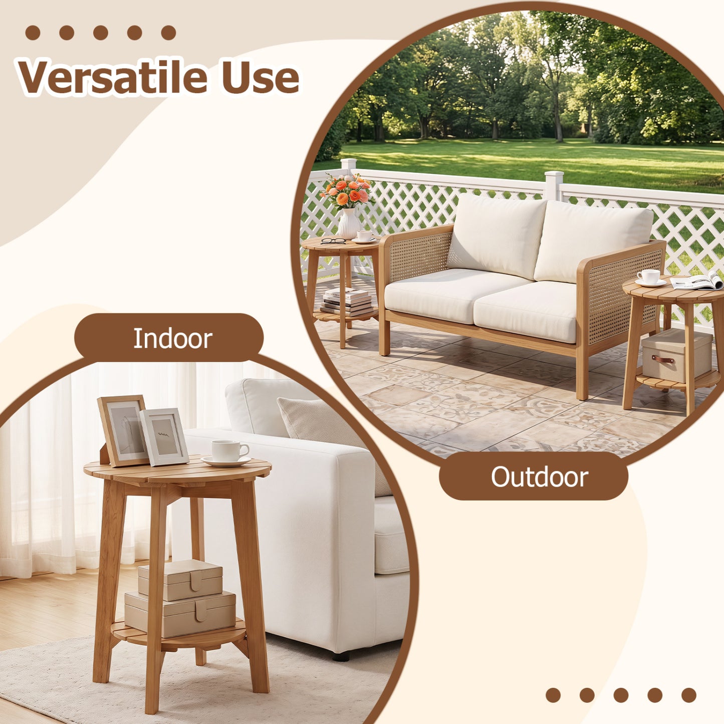 Set of 2 Eucalyptus Wood Side Tables, 2-Tier Patio Coffee Tables at Gallery Canada